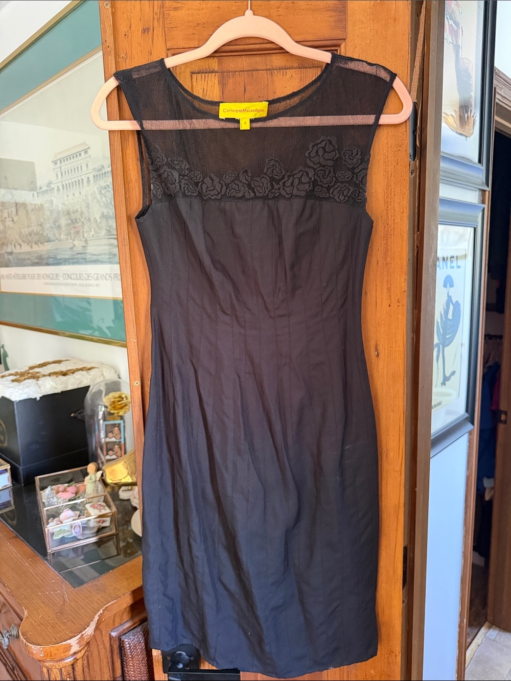 Catherine Malandrino Black Embroidered Yoke Midi Dress